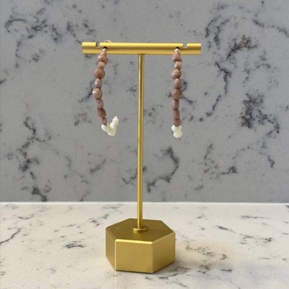 Lucky Brand Brass Beaded Faceted Stone Open Hoops - Picture 3 of 3